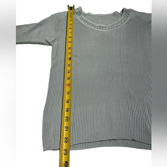 Vintage Handmade  Silky Light Blue Ribbed Short Sleeve Top Blouse - Picture 8 of 8